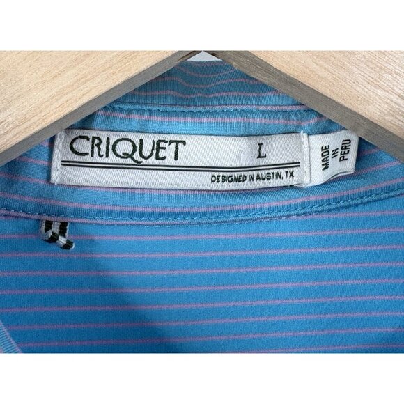 Criquet Polo Shirt Mens Large Blue Pink Striped Stretch Performance Golf - Picture 4 of 14